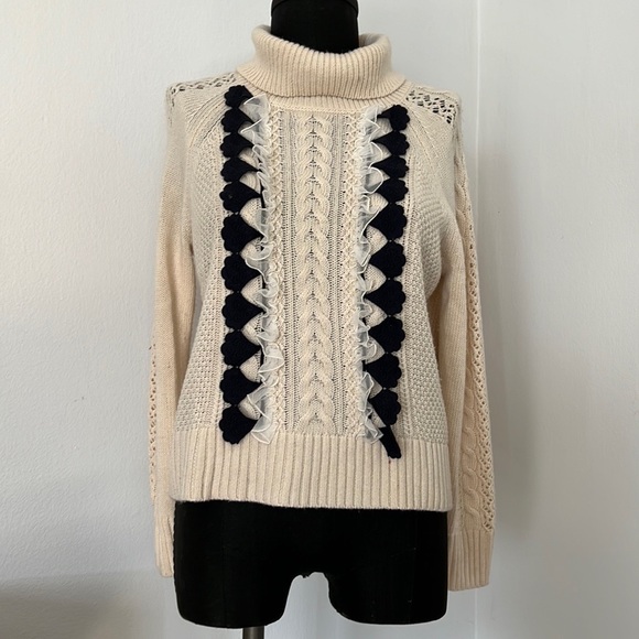 J.Crew Ruffle Front Cable Knit Turtleneck Sweater Size Small - Picture 4 of 9